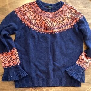 JCrew S Navy and Orange Patterned Sweater